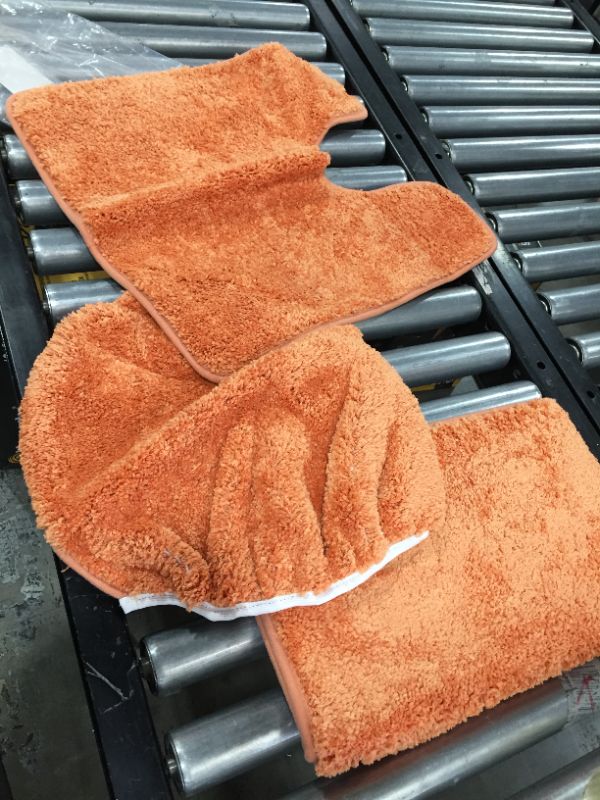 Photo 2 of 3pc Solid Non Slip Soft Bath Rug Set for Bathroom U-Shaped Contour Rug, Mat and Toilet Lid Cover New# Angela (Orange)
