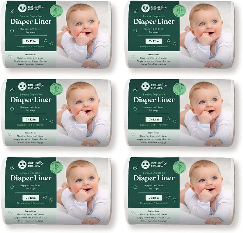 Photo 1 of Naturally Natures Bamboo Disposable Diaper Liners (6PK) 600 Sheets Gentle and Soft, Chlorine and Dye-Free, Unscented, Biodegradable Inserts (Set of 6) 600 Liners
