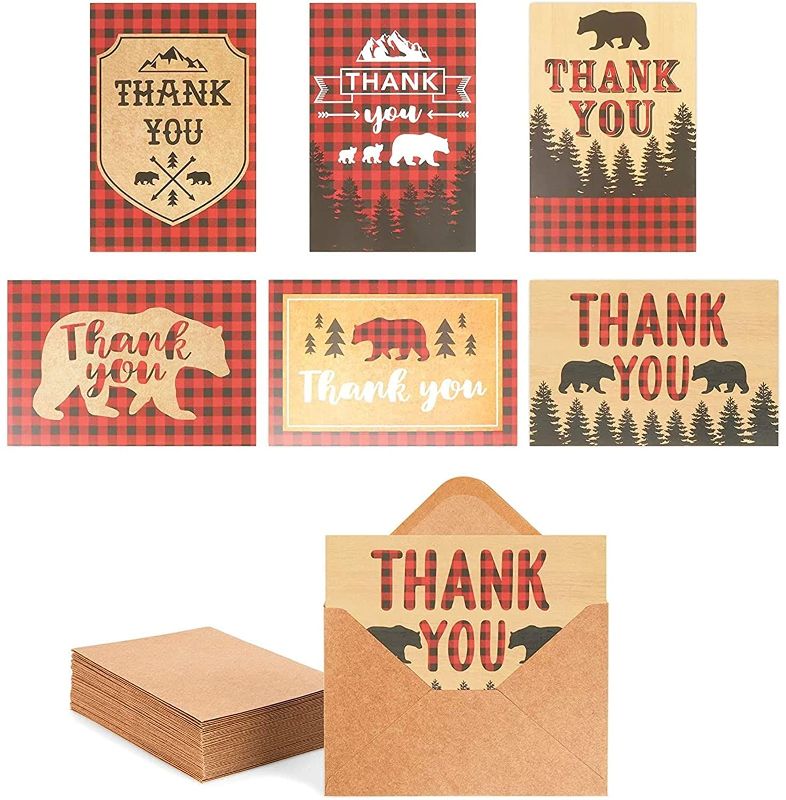Photo 1 of Blank Thank You Cards with Kraft Envelopes, Buffalo Plaid Design (4 x 6 In, 48 Pack)
