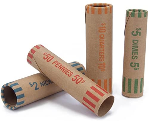 Photo 1 of 2 PACK L LIKED 128 Assorted Preformed Coin Wrappers Rolls - Quarters, Pennies, Nickels and Dimes (128 Assorted)
