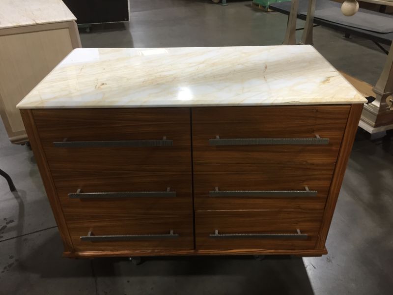 Photo 1 of 4 DRAWER WOODEN DRESSER WITH MARBLE TOP H36 INCH W48 INCH L26 INCH 