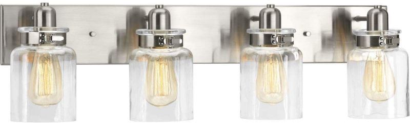 Photo 1 of Calhoun Collection 4-Light Clear Glass Farmhouse Bath Vanity Light Brushed Nickel
