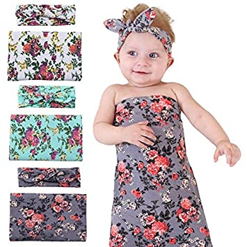 Photo 1 of 3 Pack Baby Swaddle Blanket with Headbands Set, Floral Newborn Receiving Blanket for Baby Boy Girls Wrap Registry Search Shower Gifts (3 Pack -Model D)
