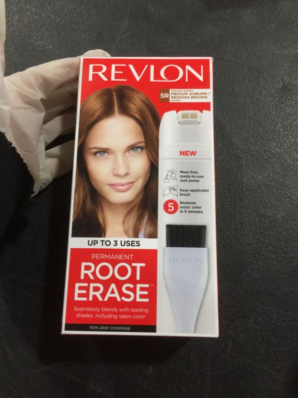 Photo 2 of Revlon Root Erase Permanent Hair Color, At-Home Root Touchup Hair Dye with Applicator Brush for Multiple Use, 100% Gray Coverage, Medium Auburn/Reddish Brown (5R), 3.2 oz
