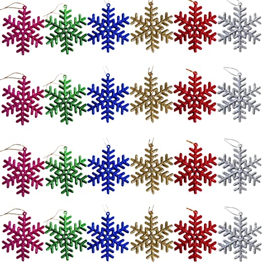 Photo 1 of 24-Pack Christmas Glitter Snowflakes - 4" Large Snowflake Ornaments & Christmas Snowflakes Decorations - Christmas Home Decor, New Years Eve & Christmas Party Supplies & Christmas Party Decorations
