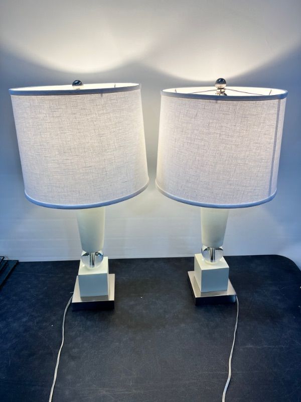 Photo 1 of DECORATIVE LARGE TABLE LAMP 31H INCHES WHITE AND GLASS FEATURES (Colors may Vary 2 PACK