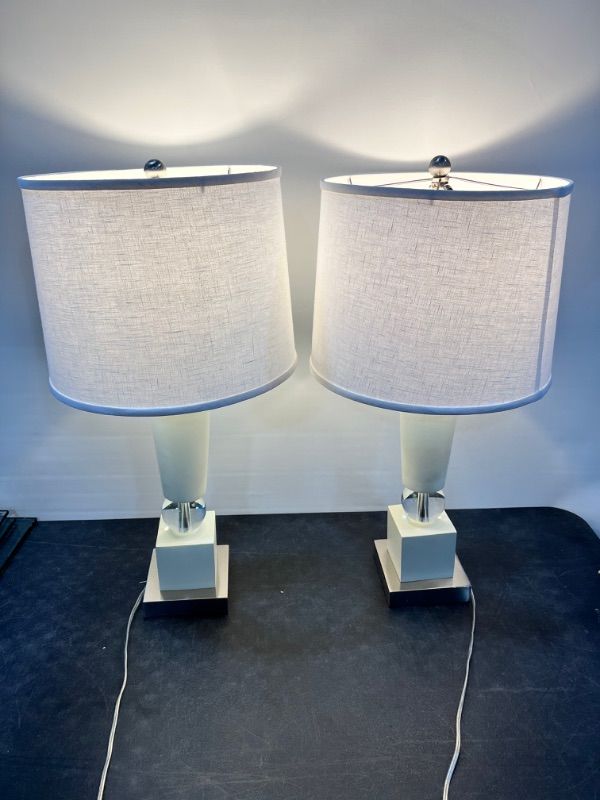 Photo 2 of DECORATIVE LARGE TABLE LAMP 31H INCHES WHITE AND GLASS FEATURES (Colors may Vary 2 PACK 