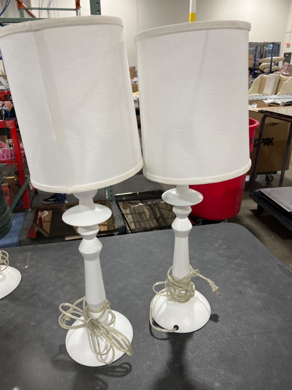 Photo 3 of MEDIUM TABLE LAMP, WHITE WOOD, HEIGHT 29 INCHES, BULB NOT INCLUDED 2 PACK 