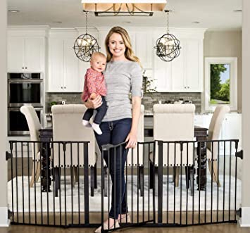 Photo 1 of Regalo Deluxe Home Accents Widespan Safety Gate, 74.5" W x 28" H, Includes 4 Wall Mounts , Black
