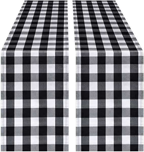Photo 1 of 4 PACK TOTAL OF 8 RUNNERS!!! InnoGear Buffalo Check Table Runner, 14 x 108 inch Buffalo Plaid Table Runners Polyester Cotton Black and White Plaid for Spring & Summer, Farmhouse, Thanksgiving, Christmas & Gathering
