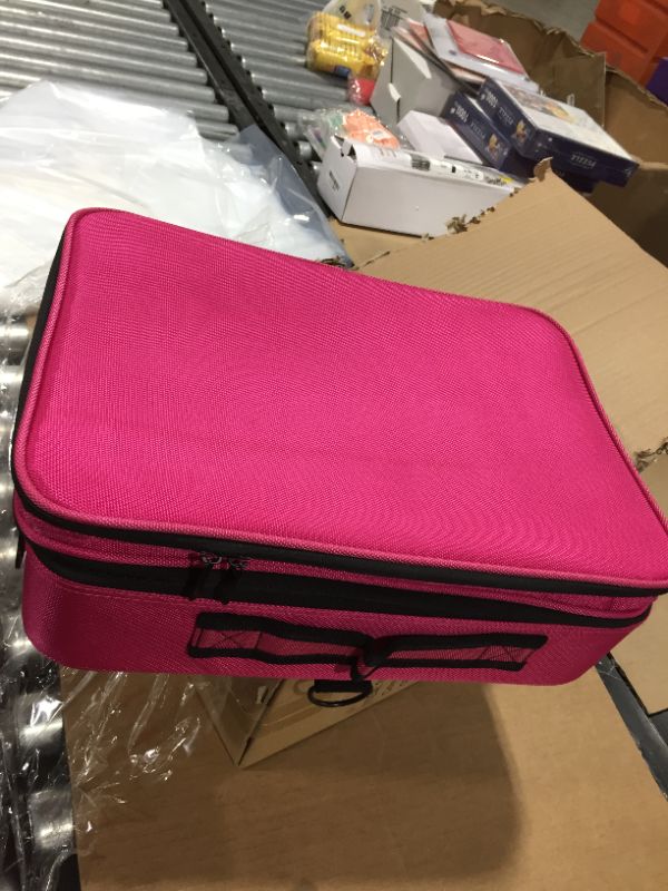Photo 2 of A&A Travel Makeup Train Case - Small Cosmetics Bag with Adjustable Dividers Suitcase Toiletry Organizer Box for Women or Girls Pink
