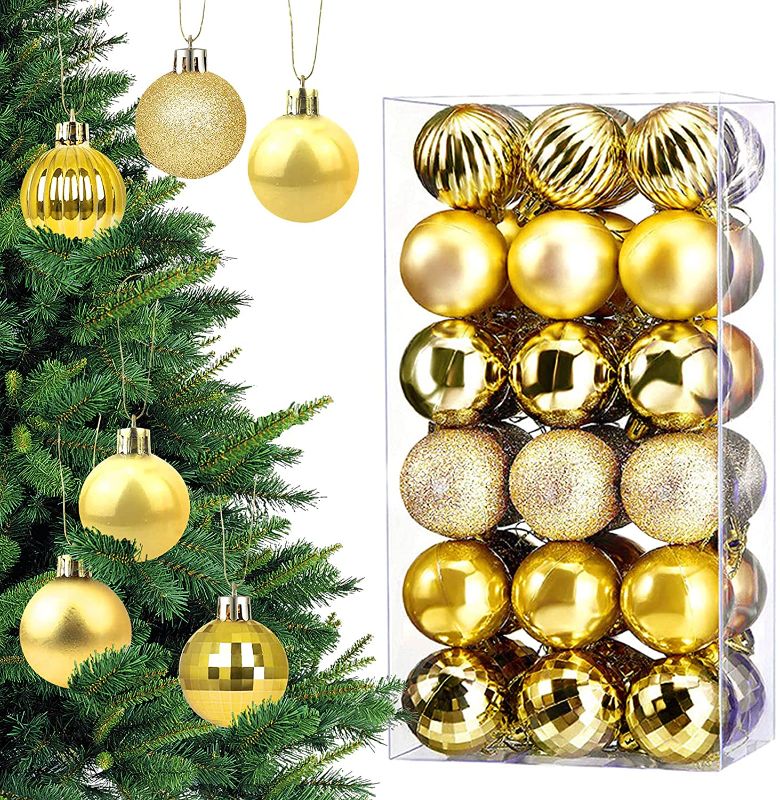 Photo 1 of Wenosda 36Pcs 6cm Christmas Baubles, Shatterproof Balls Christmas Tree Decoration Ornaments, Plastic Bright Electroplating Balls,Christmas Tree Pendants for Xmas Hanging Decorations(Golden)
