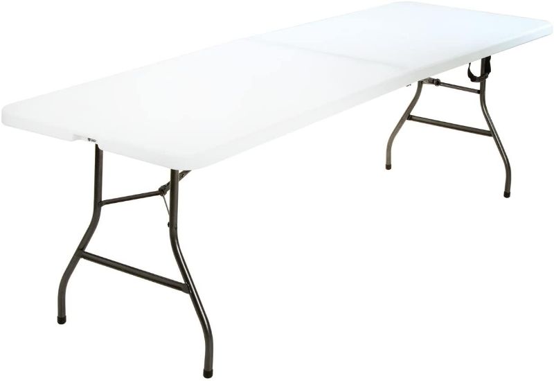 Photo 1 of COSCO Deluxe 8 foot  Fold-in-Half Blow Molded Folding Table, White
