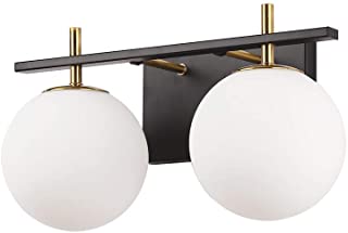 Photo 1 of 2-Light Bathroom Vanity Light, Modern Wall Sconce Bathroom Lighting Over Mirror, Matte Black Finish, Milk White Glass Shade, G9 Lamp Base
