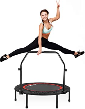 Photo 1 of 40" Foldable Mini Trampoline, Niksa Exercise Workout Rebounder Trampoline with 5 Level Adjustable Handle, Bounce Pro Trampoline for Adults Kids
