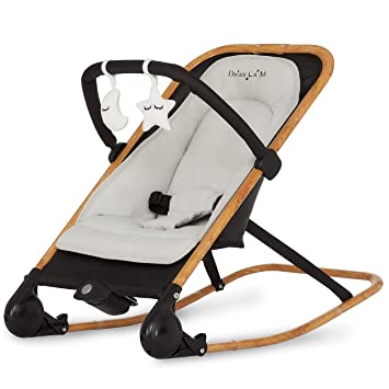 Photo 1 of Dream on Me Rock with me 2-in-1 Rocker and Stationary Seat | Compact Portable Infant Rocker with Removable Toy Bar & Hanging Toy in Black & Grey
