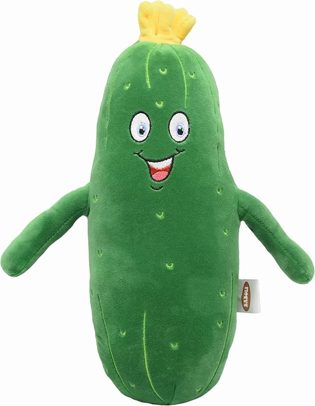 Photo 1 of Adorable Pickle Stuffed Animal Cucumber Plush Plant with Smile Face and Yellow Corolla Pretty Cute Plushie Toy Gift for Any Pickle Lover 12 Inches (Smiling-L)
