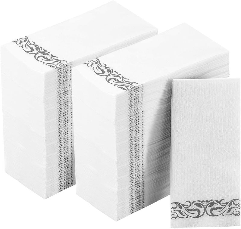 Photo 1 of [400 Pack]Vplus Paper Napkins Guest Towels Disposable Premium Quality 3-ply Dinner Napkins Disposable Soft, Absorbent, Party Napkins Wedding Napkins for Kitchen, Parties, Dinners or Events(Silver)
