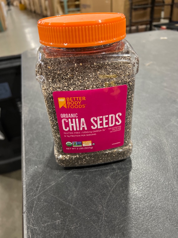 Photo 2 of BetterBody Foods Organic Chia Seeds with Omega-3, Non-GMO, Gluten Free, Keto Diet Friendly, Vegan, Good Source of Fiber, Add to Smoothies, 2 lbs, 32 Oz EXP 10 15 2022
