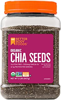 Photo 1 of BetterBody Foods Organic Chia Seeds with Omega-3, Non-GMO, Gluten Free, Keto Diet Friendly, Vegan, Good Source of Fiber, Add to Smoothies, 2 lbs, 32 Oz EXP 10 15 2022
