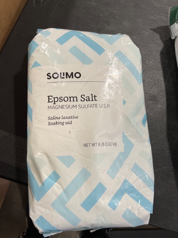 Photo 2 of Amazon Brand - Solimo Epsom Salt Soak, Magnesium Sulfate USP, 8 Pound EXP. 08 2024