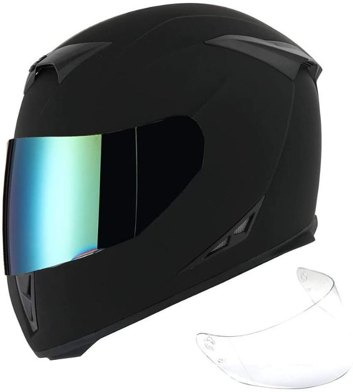 Photo 1 of 1STorm Motorcycle Full Face Helmet Skull King Matt Black+ One Extra Clear Shield, Size X-Large Size XL (59-60 cm, 23.2/23.6 Inch)
