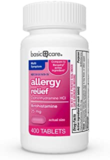 Photo 1 of Amazon Basic Care Allergy Relief, Diphenhydramine HCl Tablets 25 mg, Antihistamine, 400 Count EXP. 03 2023