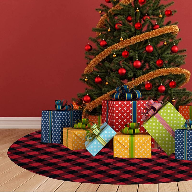 Photo 1 of 2 PACK!!! Christmas Tree Skirt - 48 Inches Buffalo Plaid Tree Skirt for Merry Christmas Party with Red & Black Buffalo Plaid, Perfect for Christmas Tree Decoration, Large
