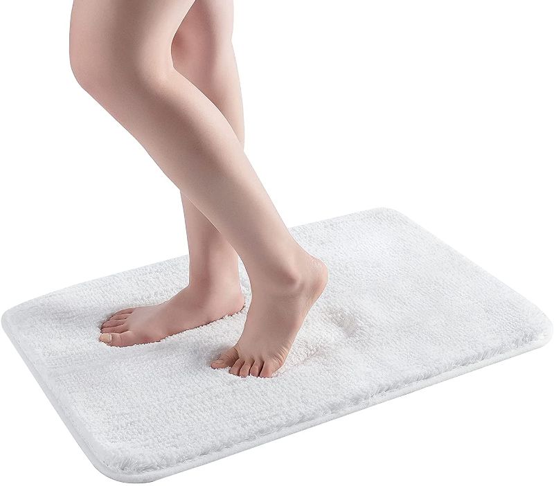 Photo 1 of Corlap Bathroom Rug Non Slip,Bath Mat Bathroom,Ultra Soft Cozy Water Absorbent Resistant,Thick Shaggy Shower Rug Mat,Plush Microfiber Rugs,Machine Wash,Bathtub Bedroom Floor Carpet (White, 32"x20")
