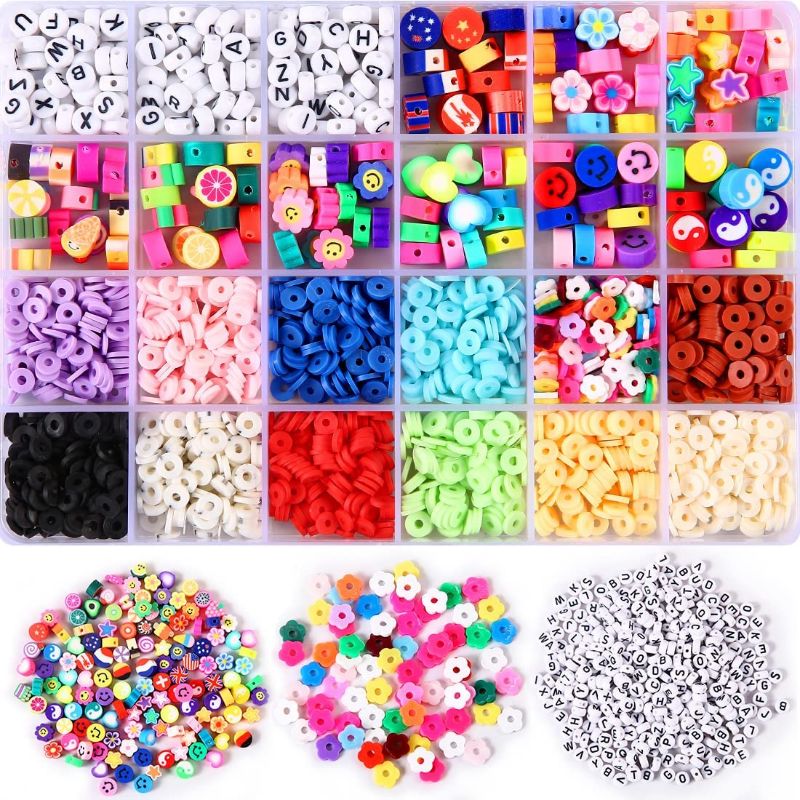 Photo 1 of Bundooraking 1400 pcs Clay Beads for Bracelets Making, Polymer Clay Beads, Preppy Beads, Smiley Beads, Flower Beads, Heart Beads, Beads & Bead assortments (Charms and Beads)
