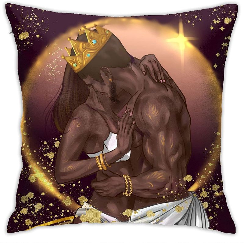 Photo 1 of African American King and Queen Throw Pillowcovers Black Lovers Pillow Case Afro Black Couple Crown Decorative Pillow Covers with Zipper 18x18 Inches
