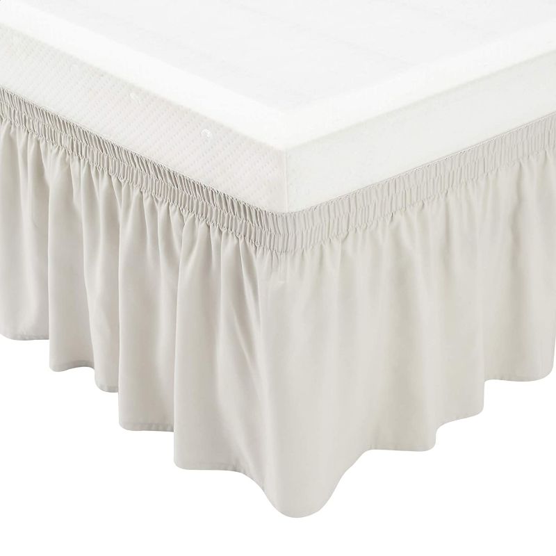 Photo 1 of Amazon Basics Elegantly Styled Ruffled Bed Skirt, Three Sided Wrap Around with Easy Fit Elastic, 16" Drop- Twin/TwinXL, Light Grey
