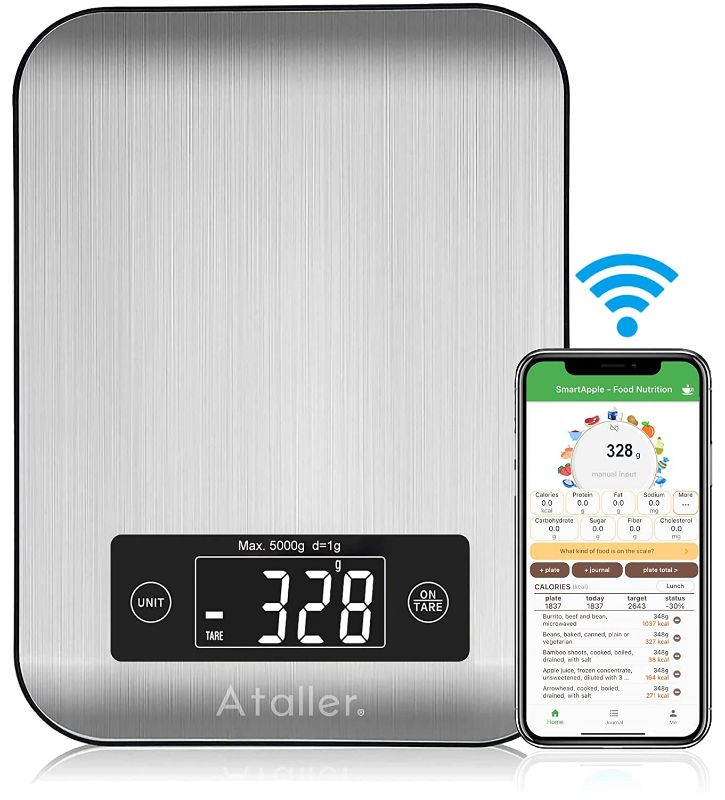 Photo 1 of Ataller Smart Food Nutrition Scale, Bluetooth Digital Kitchen Scales for Baking, Cooking, Keto, Meal Prep, Large, Stainless Steel, Smartphone App
