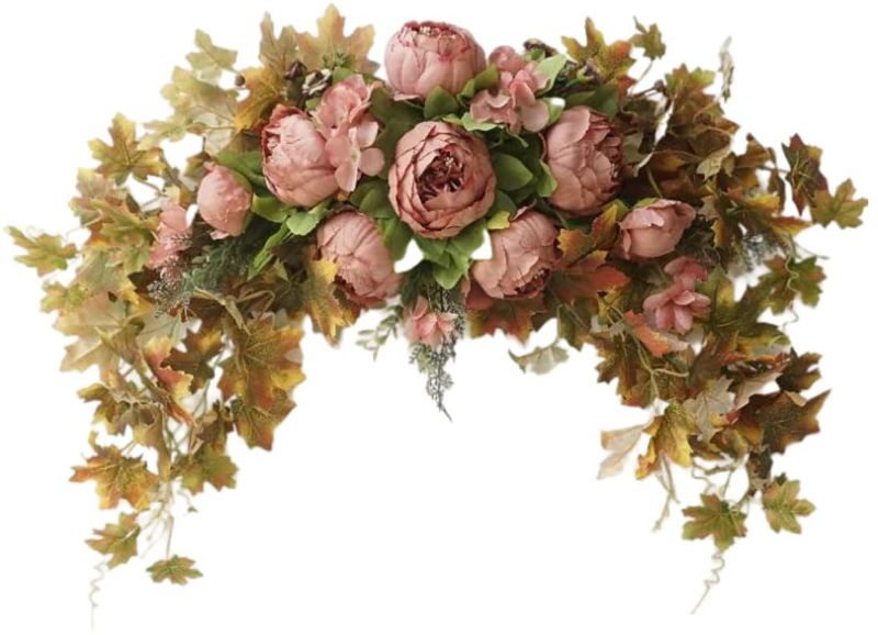 Photo 1 of Artificial Floral Swag,Rustic Simulation Flowers,not Wither,not Easy to Fade,Beautiful Decoration for Lintel Outdoor Wedding Arch Chair Arbor Table centerpieces Sheer Drapes (Peony)
