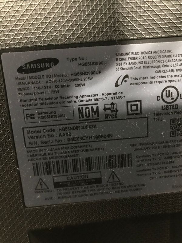 Photo 9 of SAMSUNG 55IN 2015 MODEL HG55ND890UF  NEEDS TO BE REPROGRAMMED STAND AND REMOTE NOT INCLUDED