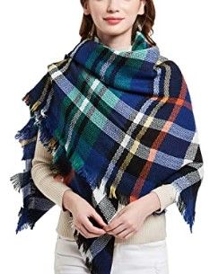 Photo 1 of Wander Agio Womens Warm Blanket Scarf Square Winter Shawls Large Infinity Scarves Stripe Plaid Scarf
