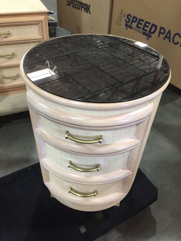 Photo 1 of  3 Drawer Night Stand Beige with gold handles with mirror glass top 20Dia x 29H