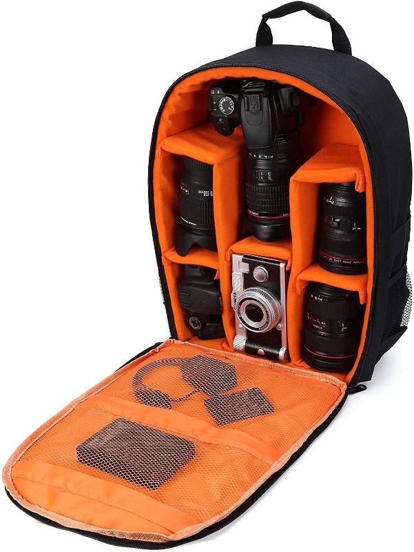 Photo 1 of G-raphy Camera Bag 16" X 13" X 5" with Rain Cover for DSLR SLR Cameras , Lens, Tripod and Accessories (Orange, Large)
