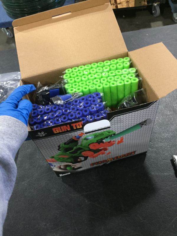 Photo 1 of POKONBOY 2 Pack Dinosaur Blaster Toy Guns for Boys Fit for Nerf Bullets, Kids LED Transforming Gun Toys with 100 Foam Bullets 2 Wristbands Birthday for 6 7 8 9 Year Old Boys Girls

