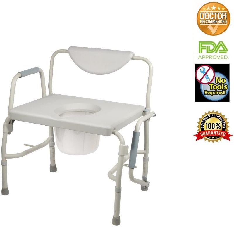 Photo 1 of Drop Arm Bedside Commode by HEALTHLINE,Bedside Commode with Drop-Arm and Safety Frame, Wide Commode Toilet Chair for Elderly
