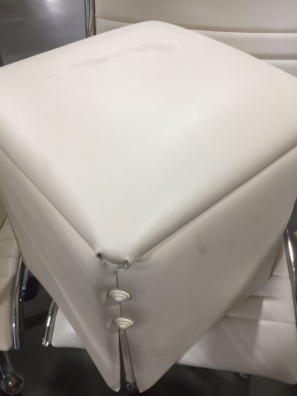 Photo 4 of CREME FAUX LEATHER OTTOMAN 17H X 15W INCHES