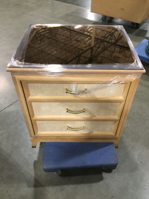 Photo 1 of 3 DRAWER NIGHT STAND WITH GLASS TOP APPROX.  22L X 26W X 29H INCHES