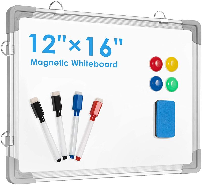 Photo 1 of Small Dry Erase White Board, ARCOBIS 12" x 16" Magnetic Hanging Double-Sided Whiteboard for Wall, Portable Mini Easel Board for Kids Drawing, Kitchen Grocery List, Cubicle Planning Memo Board
