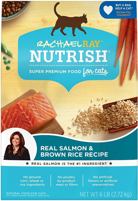 Photo 1 of Rachael Ray Nutrish Super Premium Dry Cat Food with Real Meat & Brown Rice
Flavor Name:Salmon & Brown Rice
Size:6 Pound (Pack of 1) BB 02 19 2022