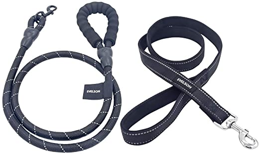 Photo 1 of EVELSON 2-Pack 5 ft. and 4 ft. Reflective Nylon Heavy Duty Dog Leash with Soft Paddle and Extra Thick Design, Walking and Training Leash for Large & Medium Dogs
