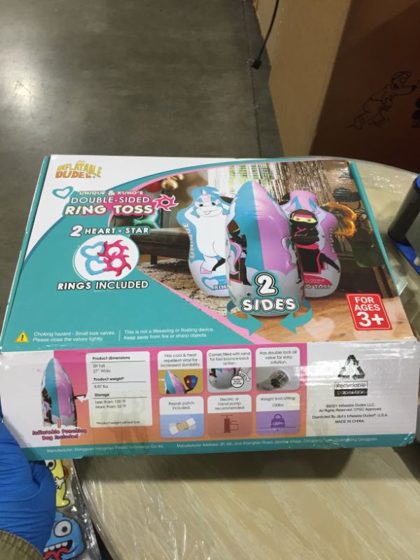 Photo 3 of (Inflatable Dudes) Ring Toss- Double Sided- {Unique/Unicorn + Ninja Girl/Kuno} 5 FEET | 2 Heart Rings and 2 Star Rings Included | Already Filled with Sand | Kids Punching Bag | Play Therapy
