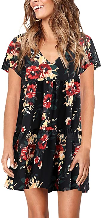 Photo 1 of CHERFLY Women's Loose Swing Dress Casual Short Flowy Tunic Babydoll Dress
XL