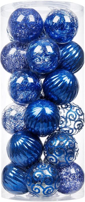 Photo 1 of XmasExp 24ct Christmas Ball Ornaments Shatterproof Large Clear Plastic Hanging Ball Decorative with Stuffed Delicate Decorations (70mm/2.76", Blue)

