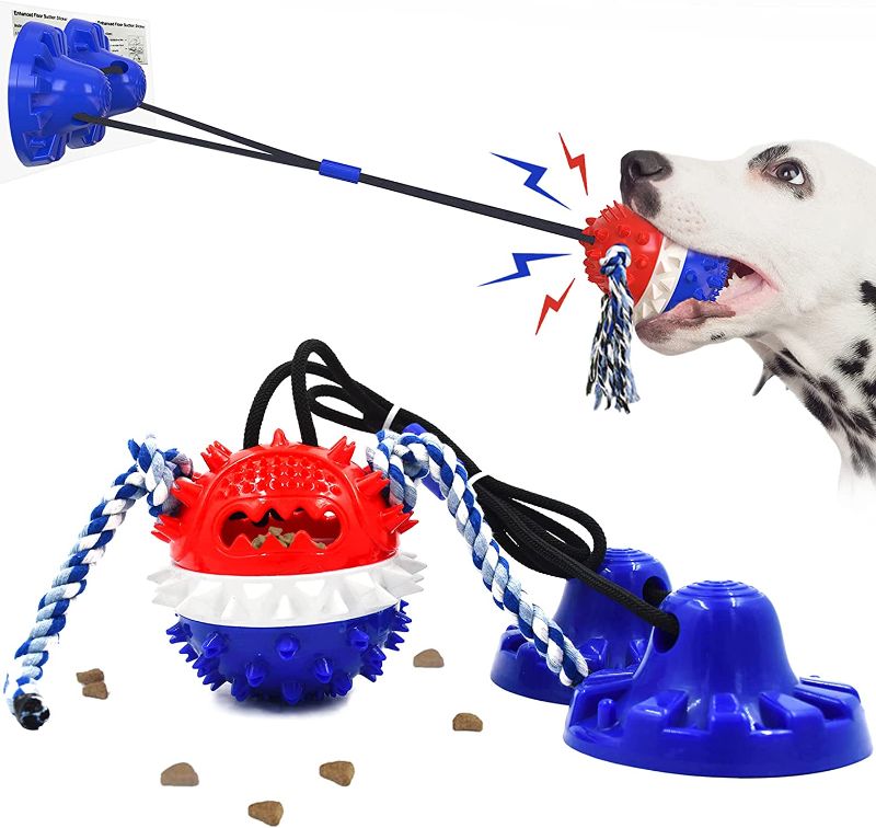 Photo 1 of Bertiveny Interactive Rope Dog Toys with Chew Ball Double Suction Cup Tug Dog Toy Squeaky Pet Aggressive Chewers Rope for Teeth Cleaning and Food Dispensing
