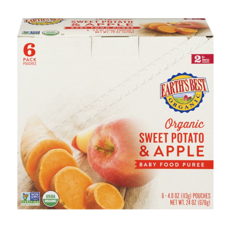 Photo 1 of (6 Pack) Earth's Best Organic Stage 2, Sweet Potato and Apple Baby Food, 4 Oz. Pouch
Best By Oct/18/22
